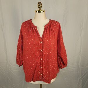 Levi's Mirabelle Blouse XL Red Floral Blouson Top 3/4 Sleeve Cottagecore Boho